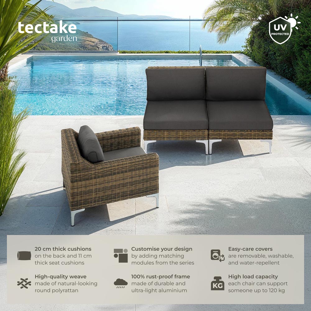 tectake Villanova 3 Seater Rattan Garden Sofa Set with Cushion Image 6