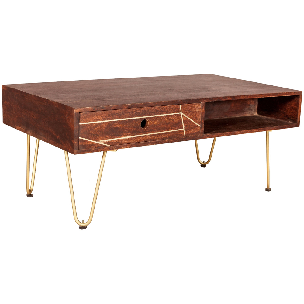 Brooklyn Ozella Single Drawer Single Shelf Dark Gold Coffee Table Image 2