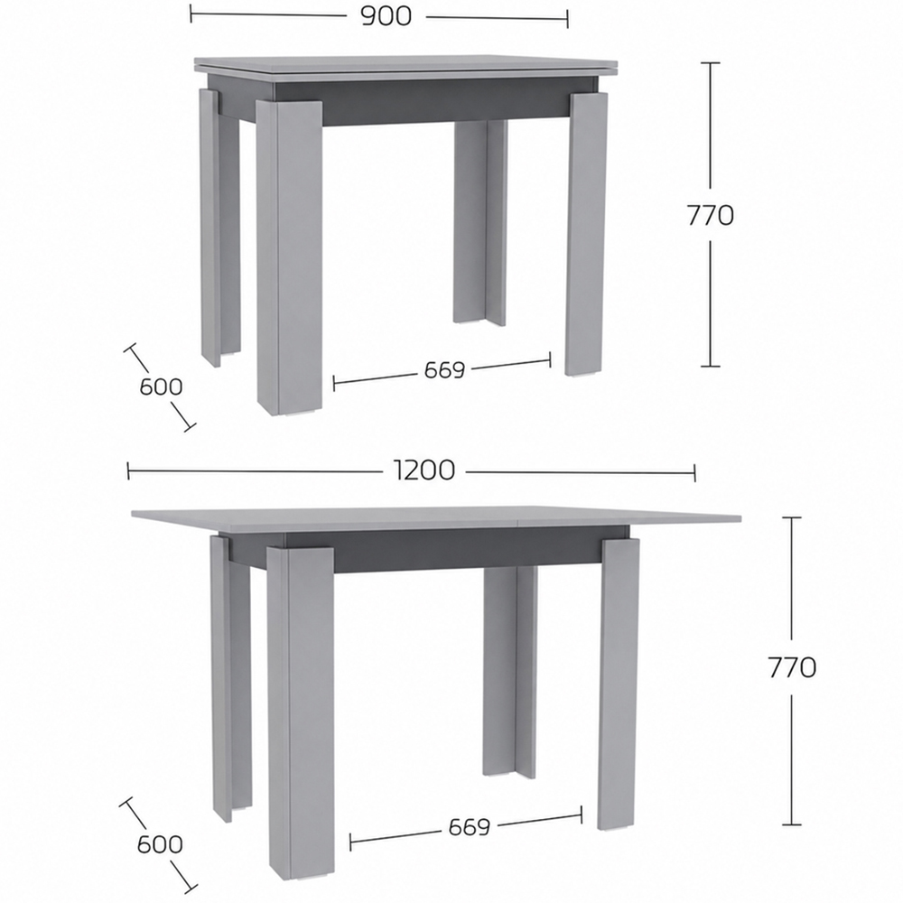 Shefa Line Family 6 Seater Grey and Anthracite 90-120cm Extendable Dining Table Image 6