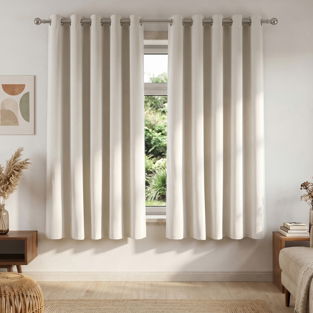 Living and Home Solid Beige White Blackout Chenille Curtains 117 x 137cm Image 8