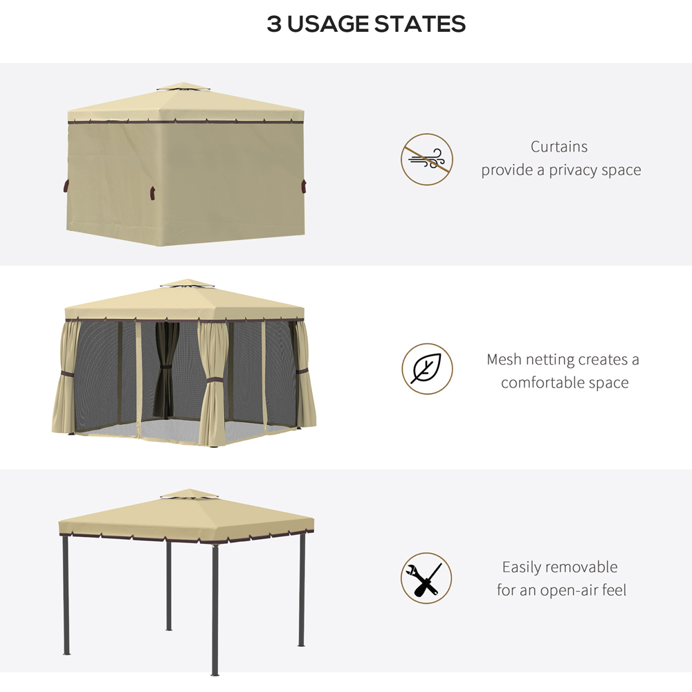 Outsunny 3.3 x 3.3m 2-Tier Beige Gazebo Shelter Tent Image 8