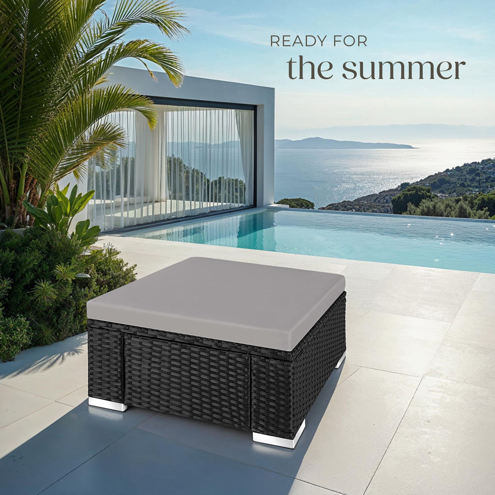 tectake Bitonto Black and Grey Polyrattan Footstool Image 8