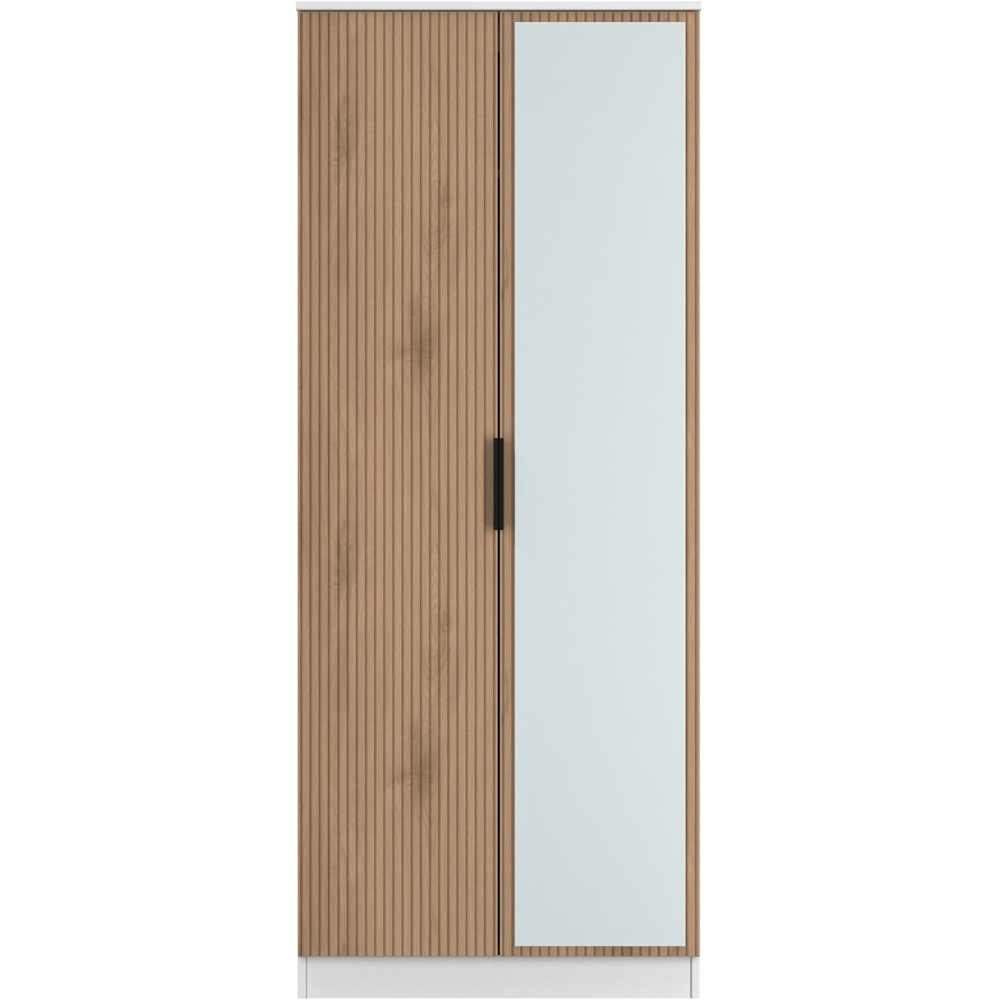 Crowndale Java 2 Door Slatt Effect and White Mirror Wardrobe Image 2