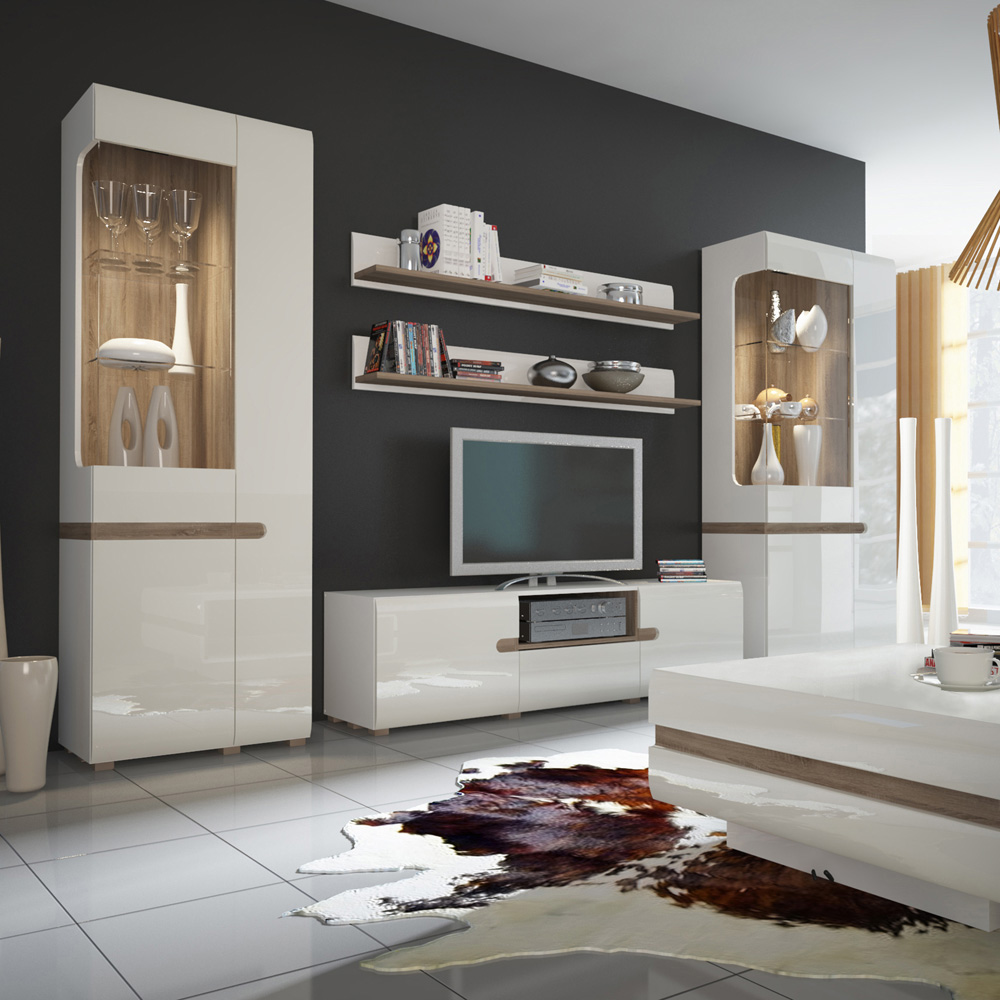 Florence Chelsea White Left Hand Tall Glazed Narrow Display Cabinet Image 6