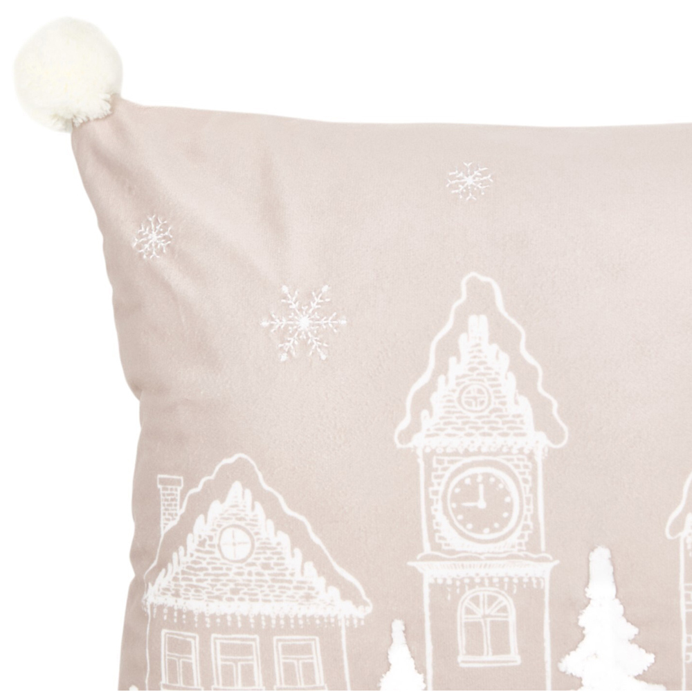 Winter Town Embellished Cushion - Natural Image 3