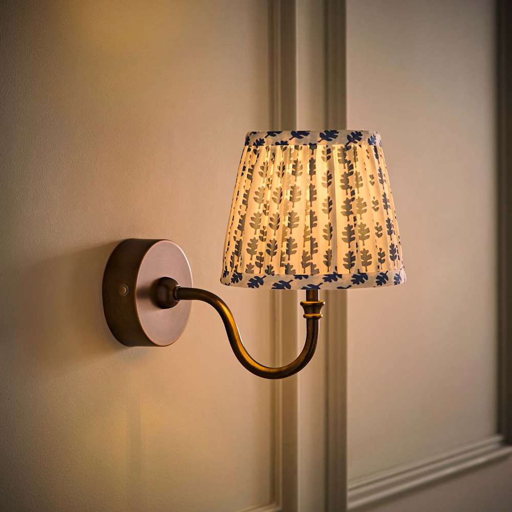ValueLights Lowe Blue Ditsy Floral Pleated Shade Brass Rechargeable Wall Light with Bulb Image 2