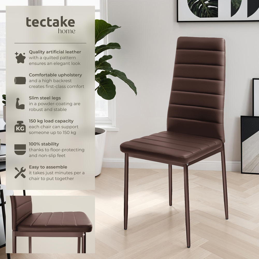 tectake Set of 6 Cappuccino High Backrest Padded Dining Chair Image 4