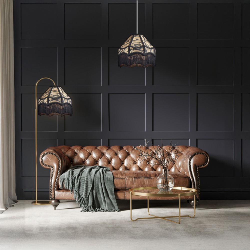 Happy Homewares Black Victorian Empire Tassels and Golden Leaves Pendant Shade Image 2