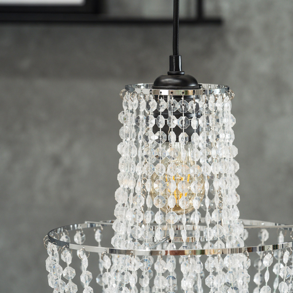 ValueLights Tegan Silver Jewel Droplet Pendant Lamp Shade Image 4