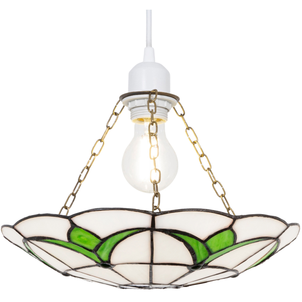 Happy Homewares Tiffany Stained Glass Pendant Shade with Emerald Green Leaves Image 3