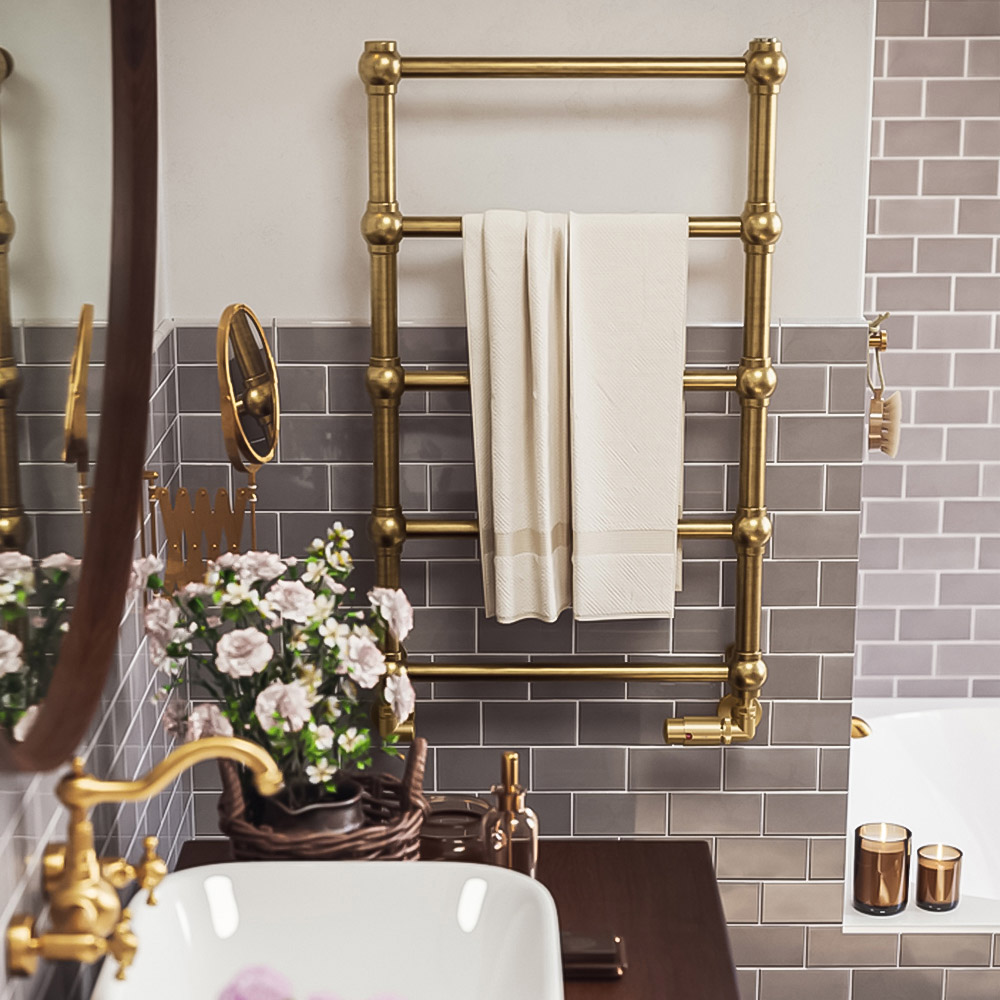 Terma Retro 501BTU Brushed Brass Heated Towel Rail 800 x 504mm Image 7