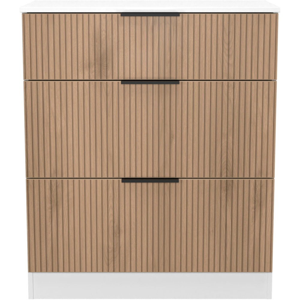 Crowndale Java 3 Drawer Slatt Effect and White Deep Chest of Drawer Image 2
