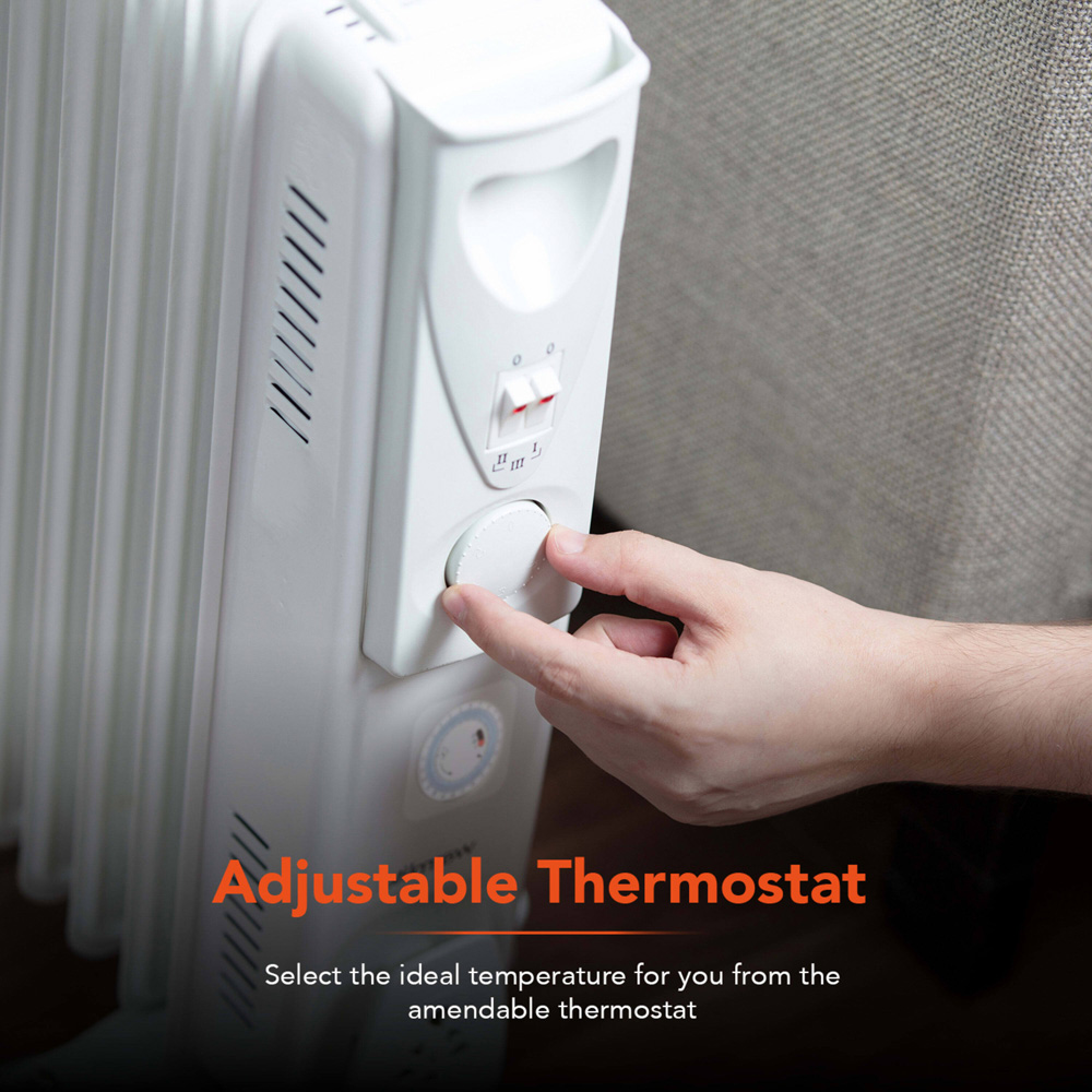 Warmlite 9 Fin White Oil Filled Radiator with Adjustable Thermostat 2000W Image 6