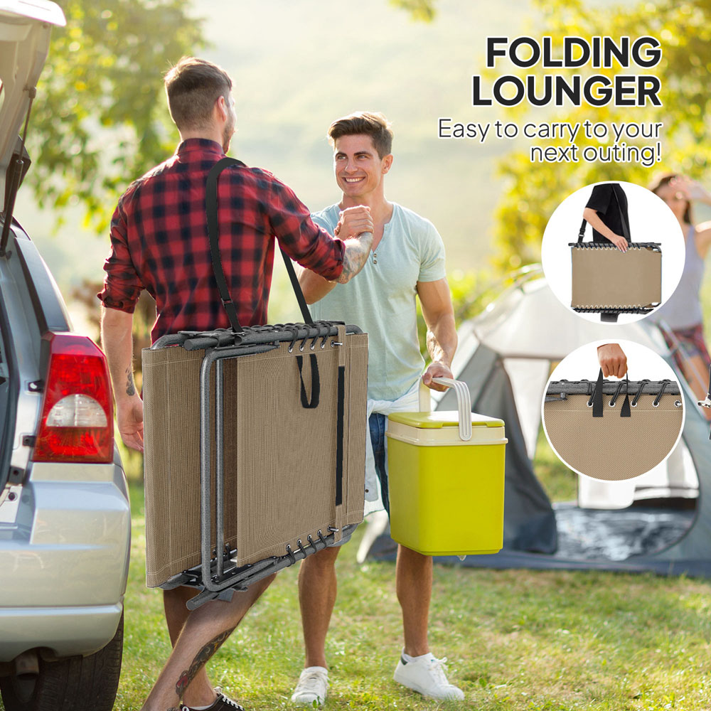 Outsunny Beige 5 Level Adjustable Folding Sun Lounger with Side Table Image 5