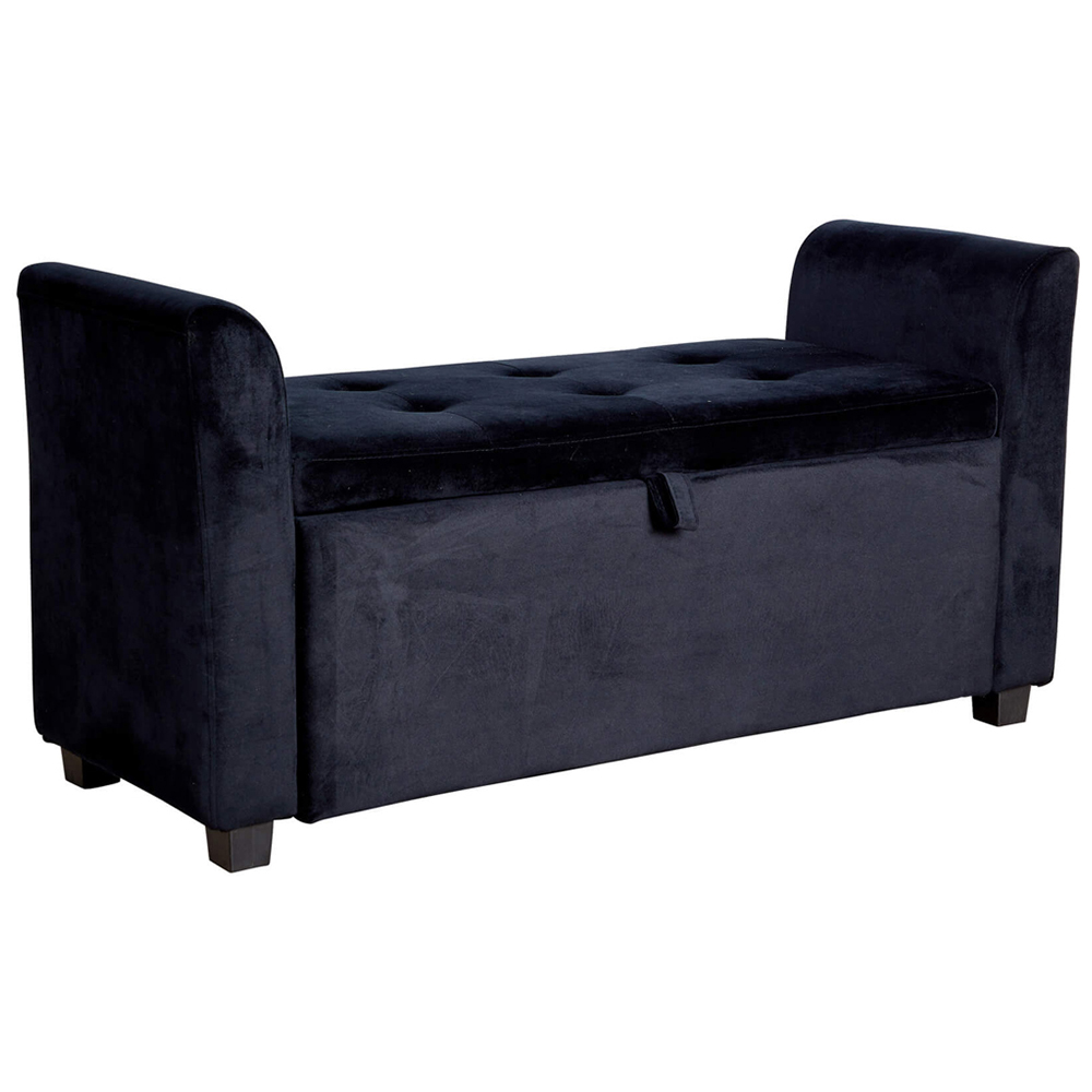 Home Source Verona Black Velvet Sleigh Style Window Seat with Storage Image 2