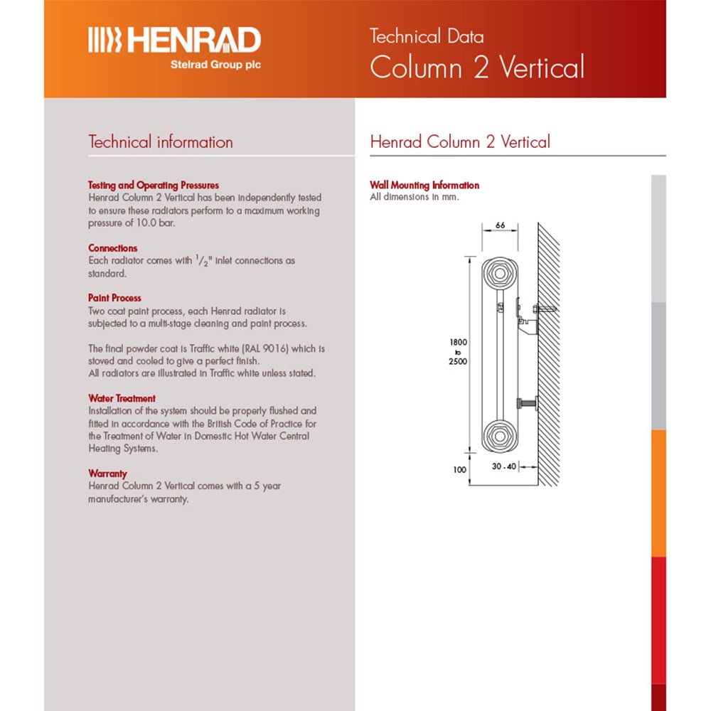Henrad by Stelrad White 2 Column Vertical Radiator 1800 x 440mm Image 4