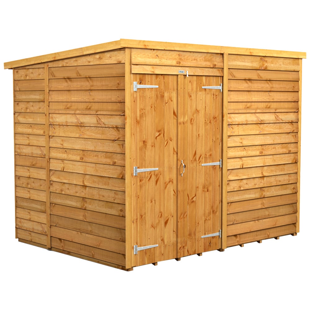 Power 8 x 6ft Overlap Pent Double Door Garden Shed Image 1