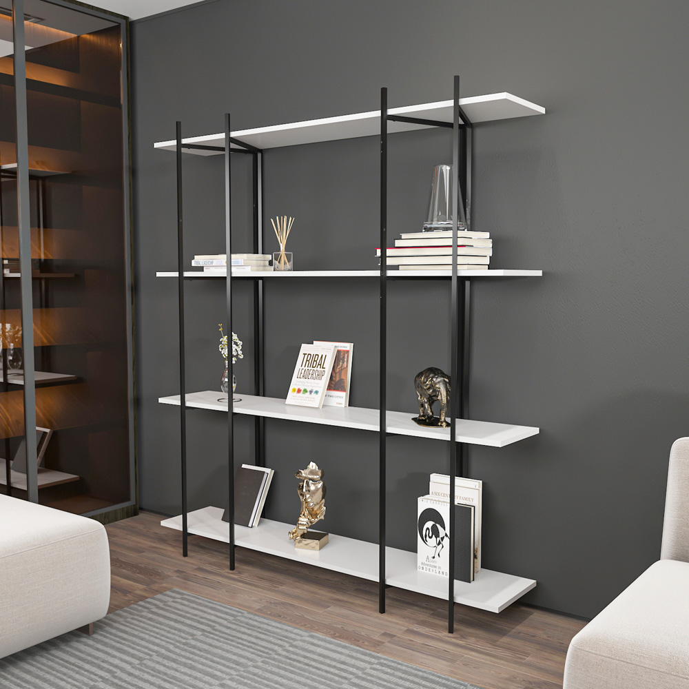 Decorotika Moss 4 Shelf White and Black Bookcase Image 5
