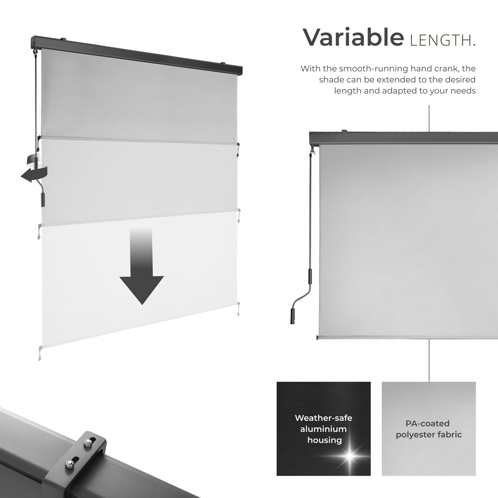 tectake Eloise Light Grey Vertical Awning with 2 Wall Brackets 1.6 x 2.5m Image 3