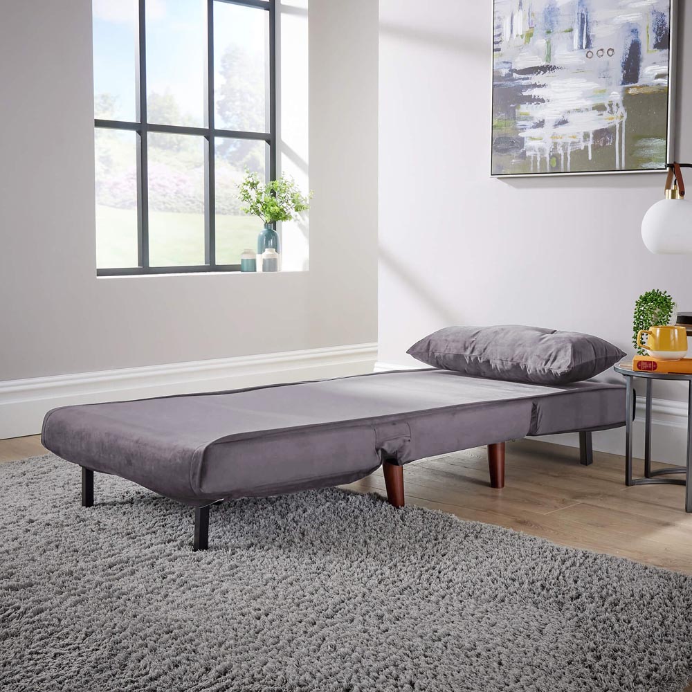 Home Source Morella Single Seater Grey Velvet Folding Sofa Bed with Pillow Image 5