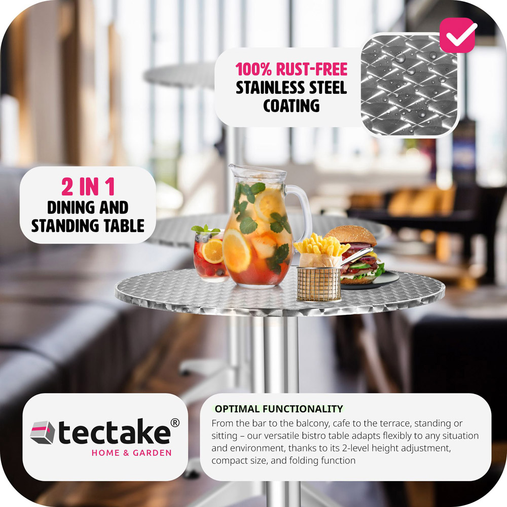 tectake Grey Height Adjustable Bar Table Image 4