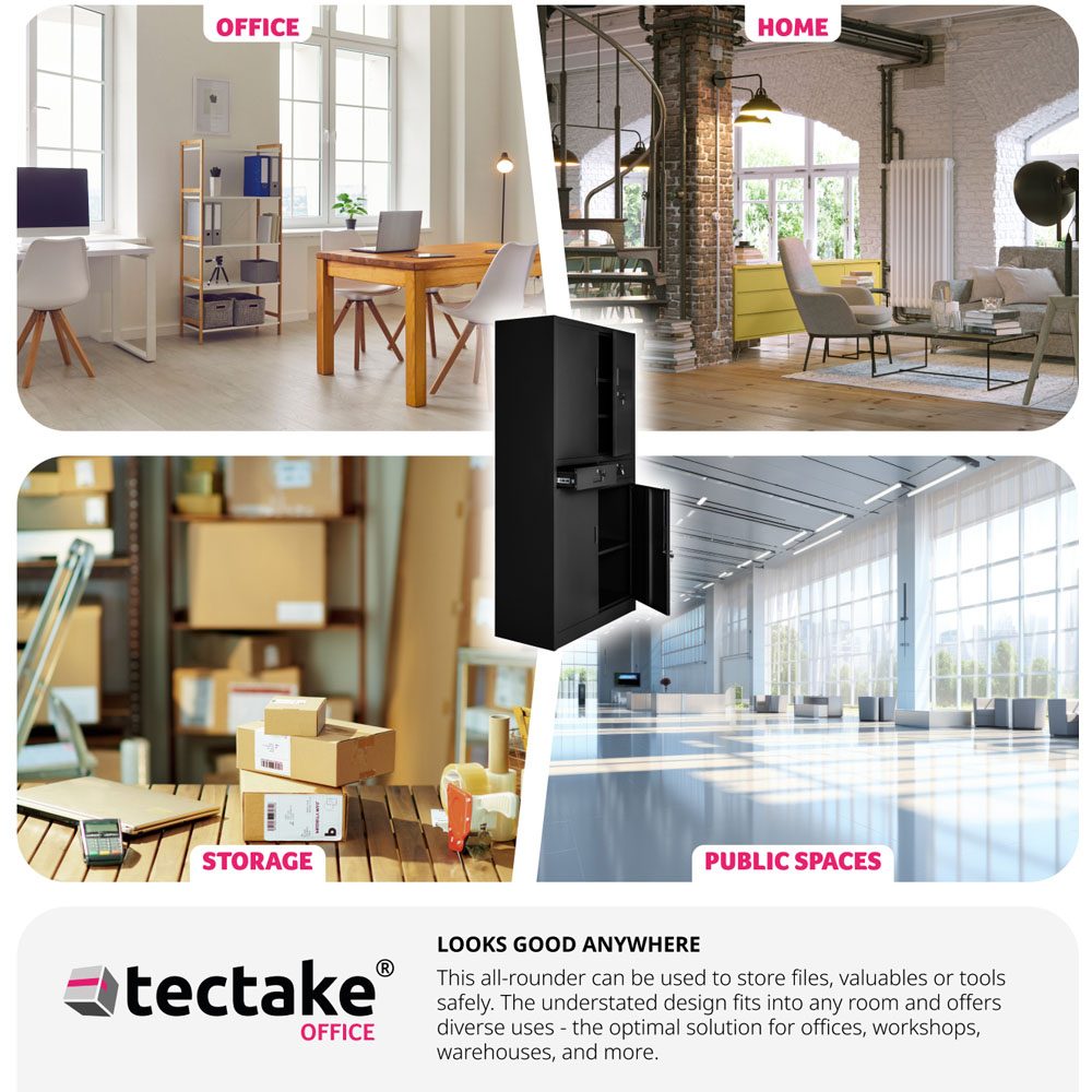 tectake Cosmo 4 Door 2 Drawer Black Lockable Filing Cabinet Image 7