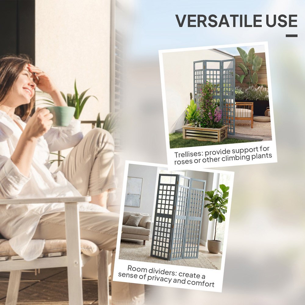 Outsunny 3 Panel Grey Wooden Foldable Room Divider Image 4
