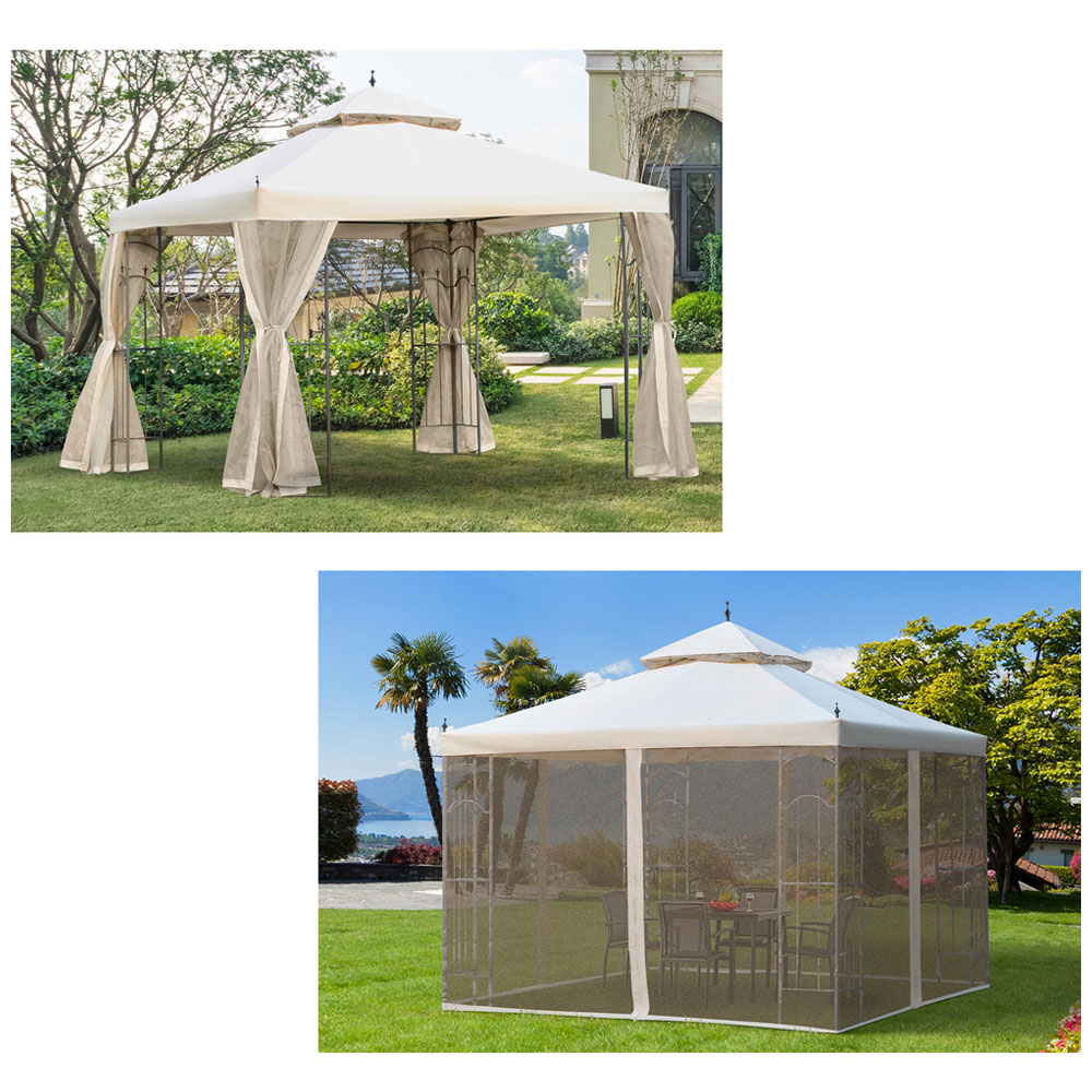 Gazebo Double Top Mesh Sun Cream White Image 6