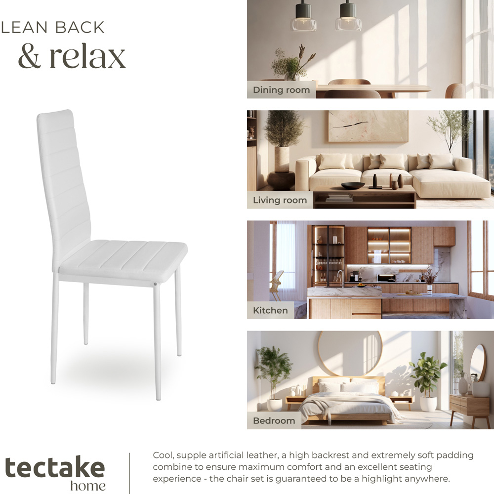 tectake Set of 4 White High Backrest Padded Dining Chair Image 8