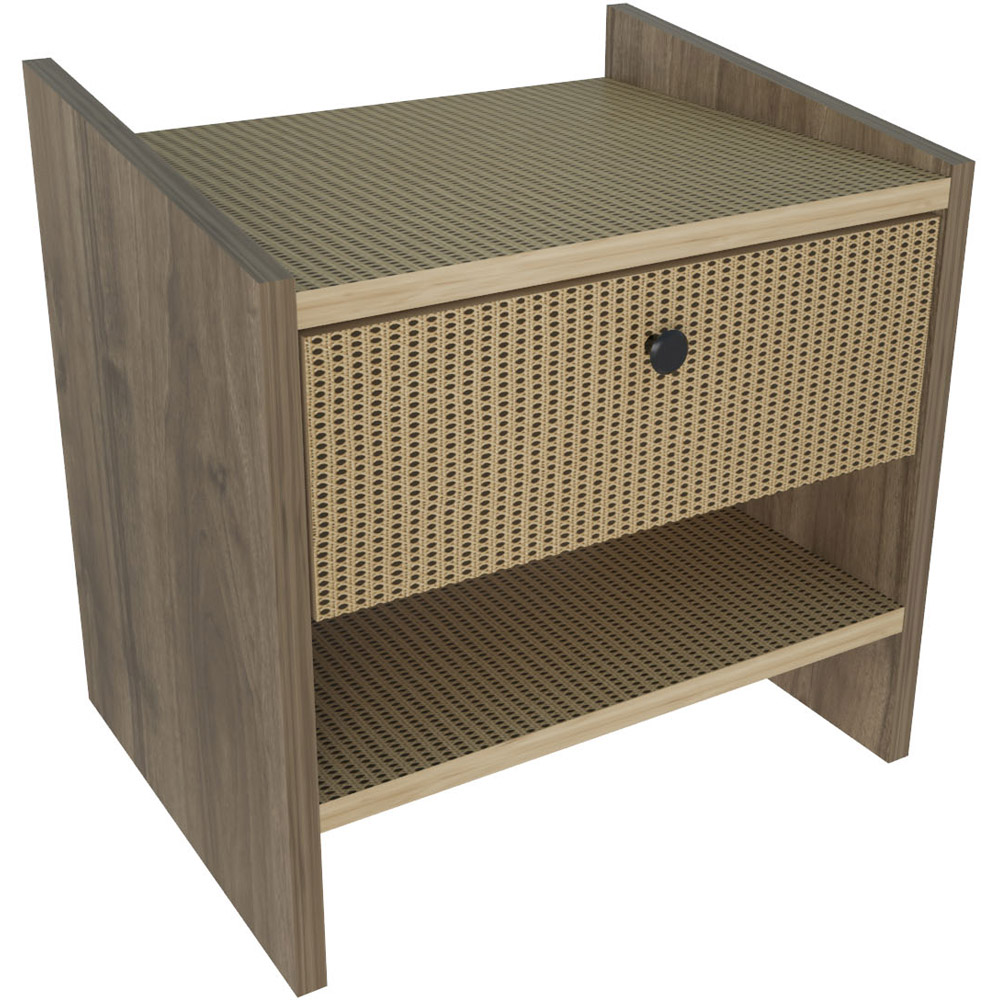 Decorotika Berlin Single Drawer Single Shelf Walnut and Hazeran Bedside Table Image 3