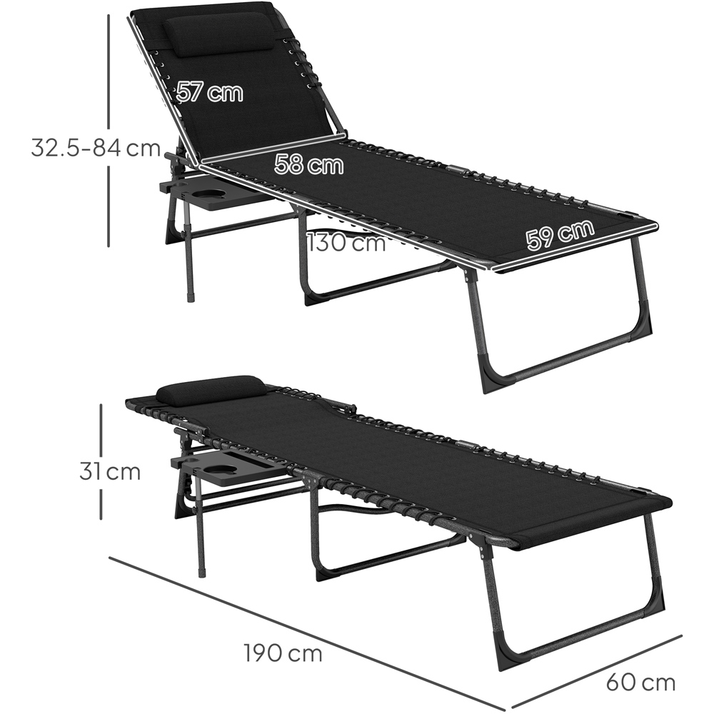 Outsunny Black 5 Level Adjustable Folding Sun Lounger with Side Table Image 9