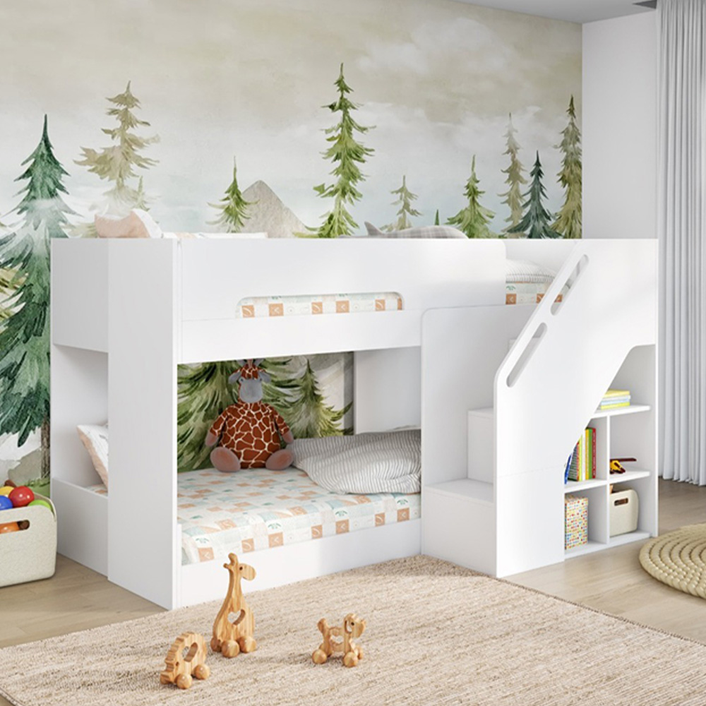 Flair Phobo Single White Low Bunk Bed with Staircase Image 4