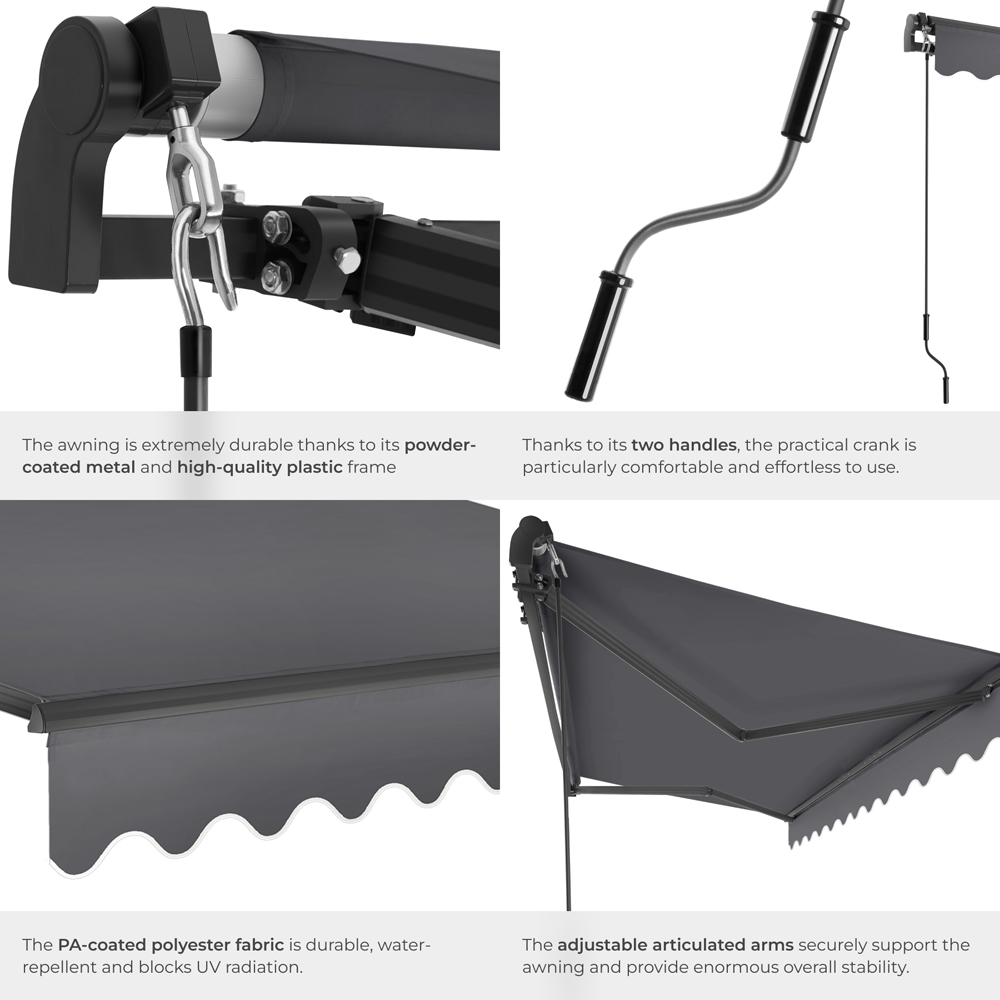 tectake Ornella Dark Grey Retractable Awning 300 x 250cm Image 6