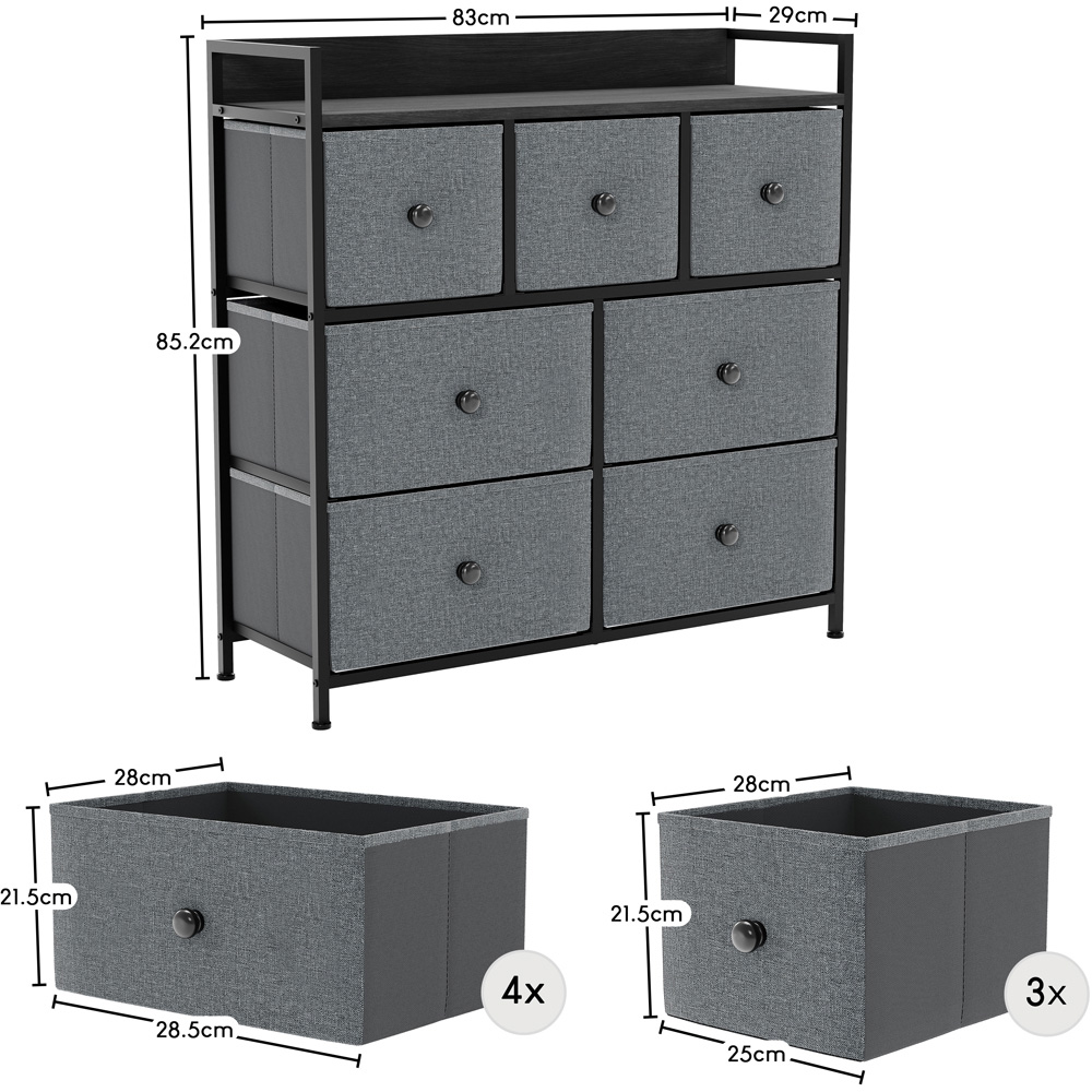 Vida Designs Chorley 7 Drawer Grey and Black Fabric Chest of Drawer Image 8