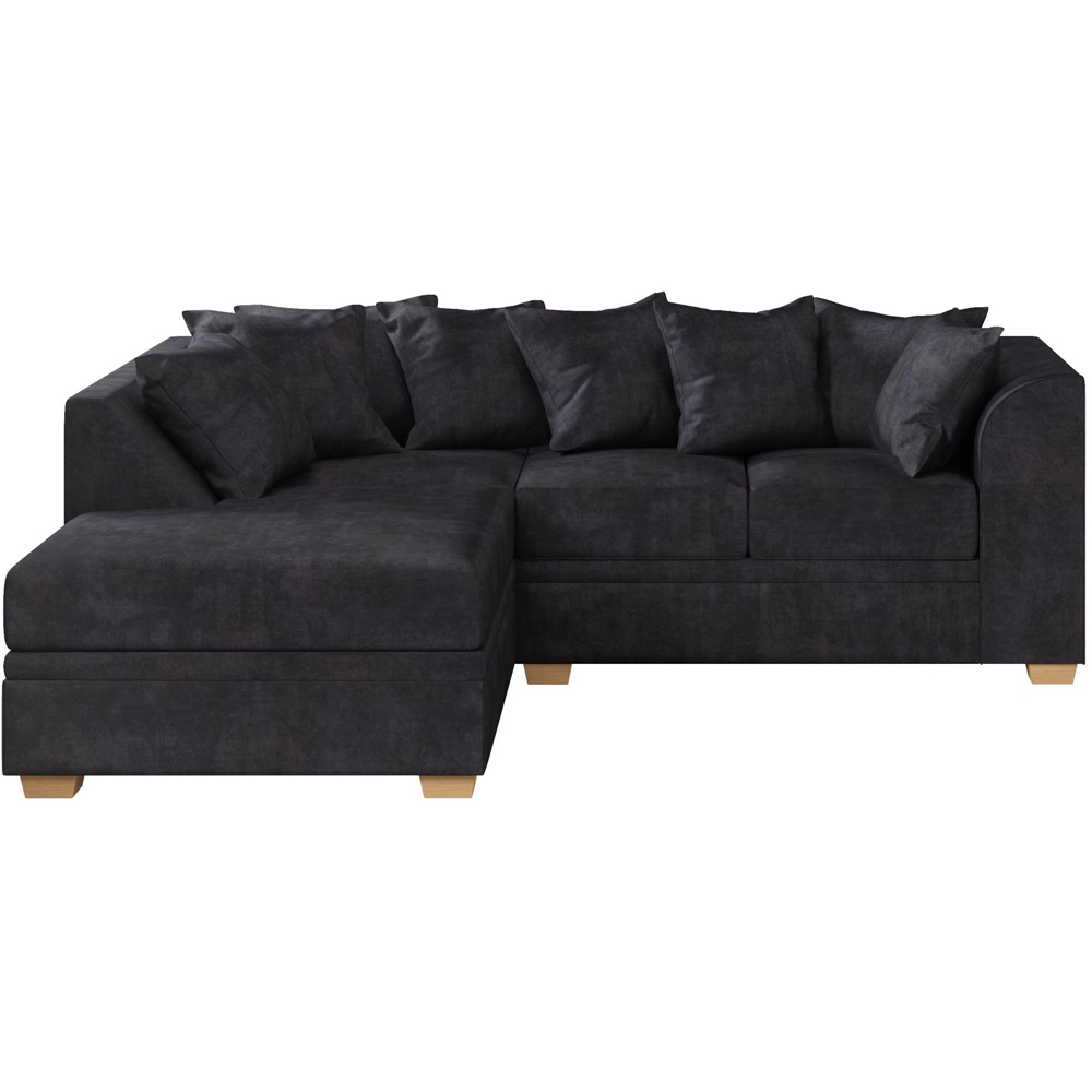 Modo 3 Seater Ebony Plush Velvet Left Hand Scatter Back L-Shape Corner Sofa Image 3