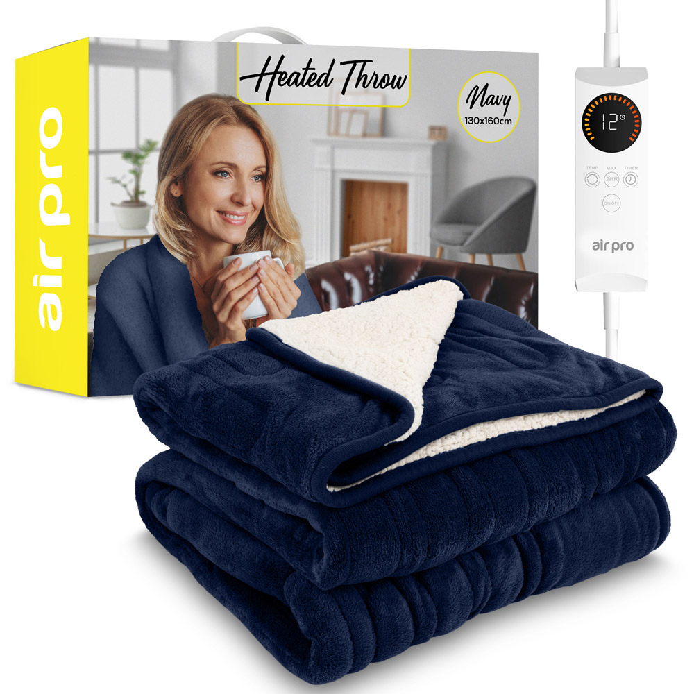 Air Pro Navy Single Flannel Heated Electric Blanket with Controller Image 3