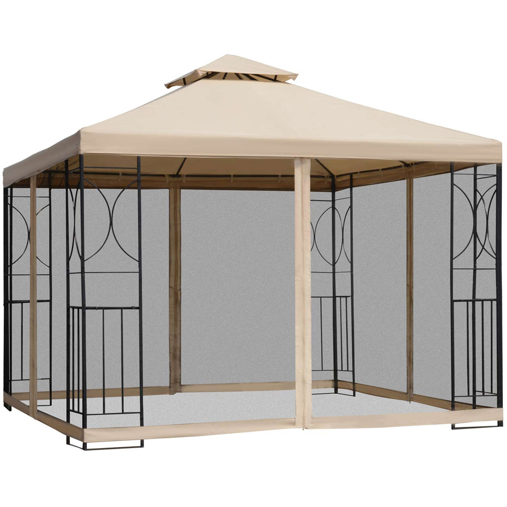 Outsunny 3 x 3m 2-Tier Patio Gazebo with Netting Shelves Image 2