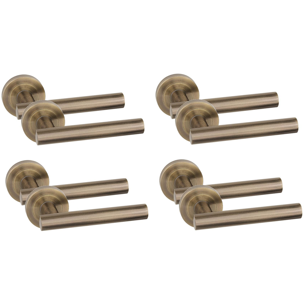 Golden Grace Antique Brass Straight T-Bar Door Handle with Spindle and Fixing 4 Pack Image 1