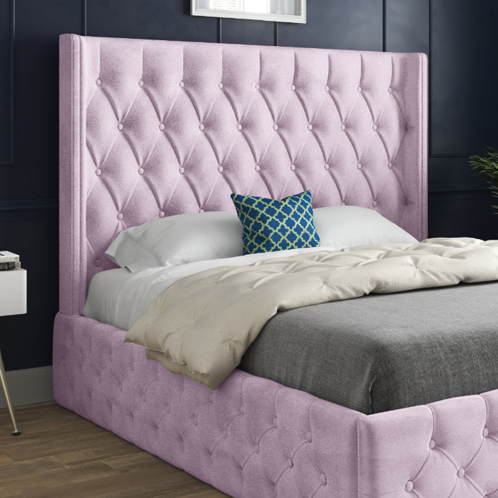 Turin King Size Pink Soft Velvet Upholstered Bed Frame with Straight Winged Headboard Image 3