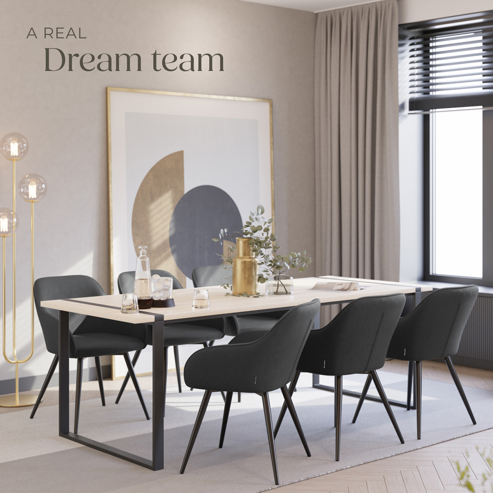 tectake Marilyn Anthracite Black Corduroy Padded Dining Chair Image 3