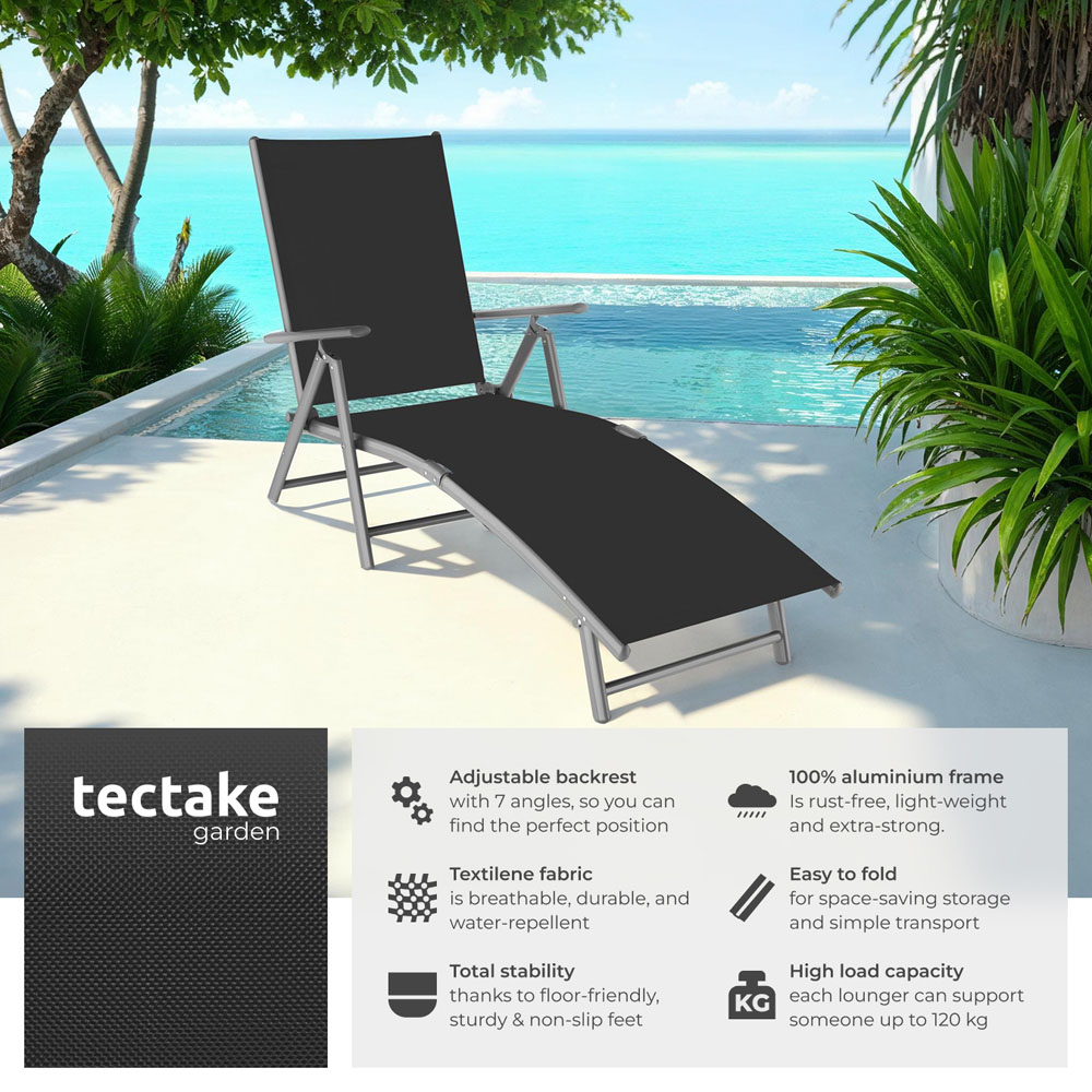 tectake Marisol Dark Grey Foldable and 7 Step Adjustable Sun Lounger Image 6