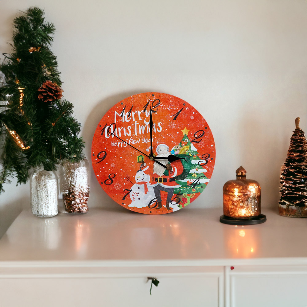 Xmas Haus Christmas Santa and Snowman Round Wall Clock 23cm Image 3