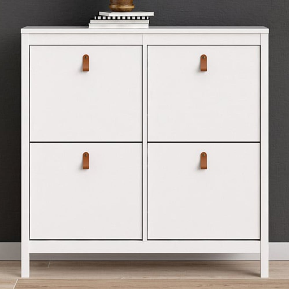 Florence Barcelona 4 Flip Down Doors White Shoe Cabinet Image 1