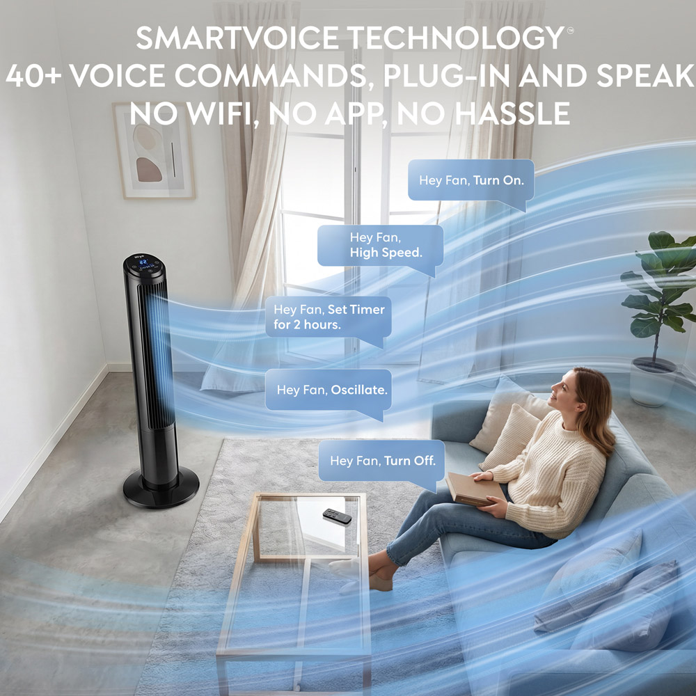 Air Pro Black SmartVoice Control Oscillating Bladeless Mono Tower Fan with Remote 40 inch Image 3