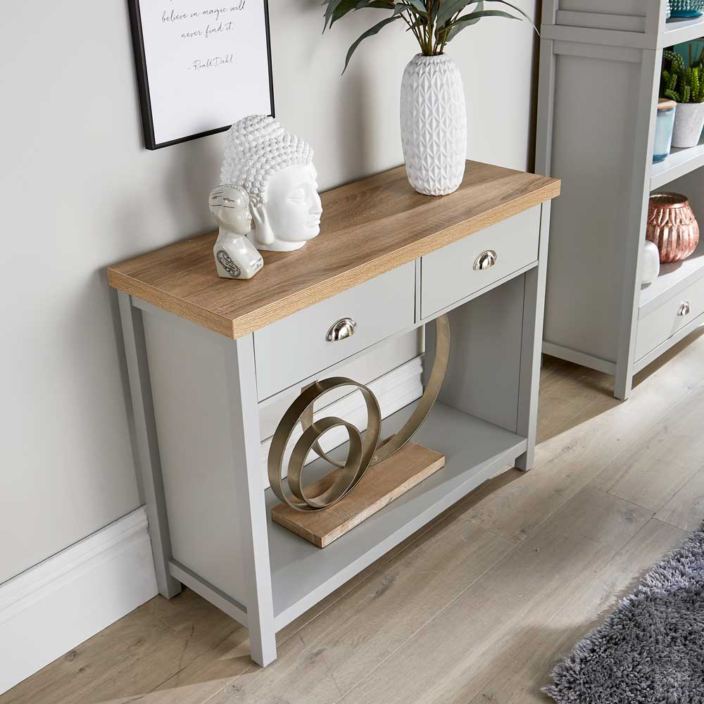 Home Source Avon 2 Drawer Single Shelf Grey Console Table Image 7