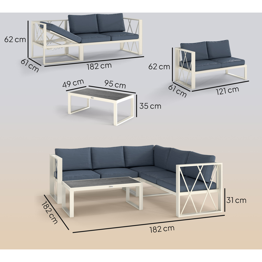 Outsunny 5 Seater Grey Garden Sectional Sofa Set with Adjustable Lounger Image 9