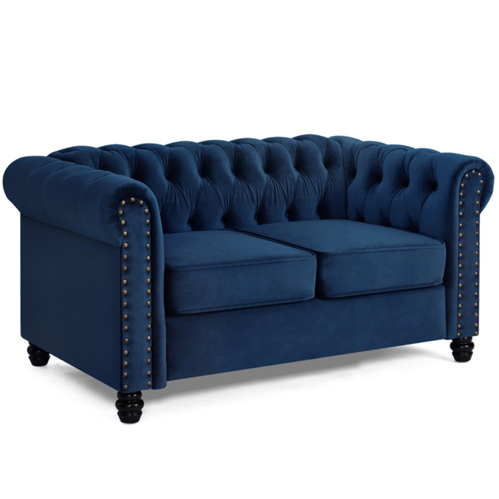 Home Detail Chesterfield 2 Seater Studded Blue Velvet Sofa Image 2