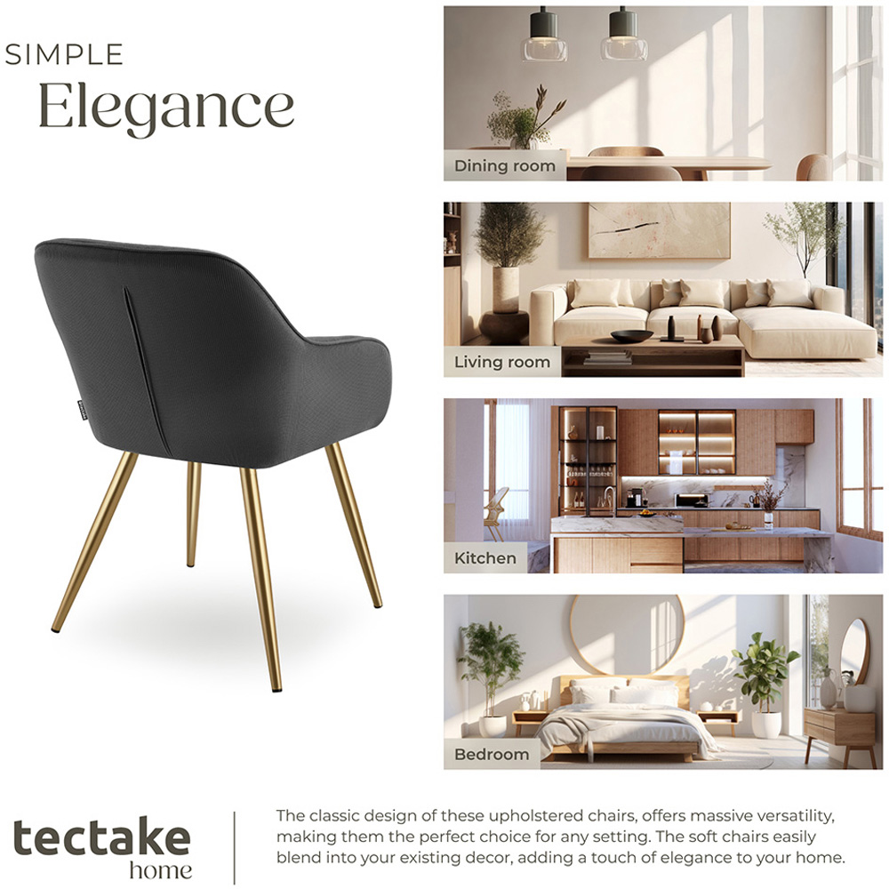 tectake Marilyn Set of 4 Anthracite Gold Dining Chair Image 7