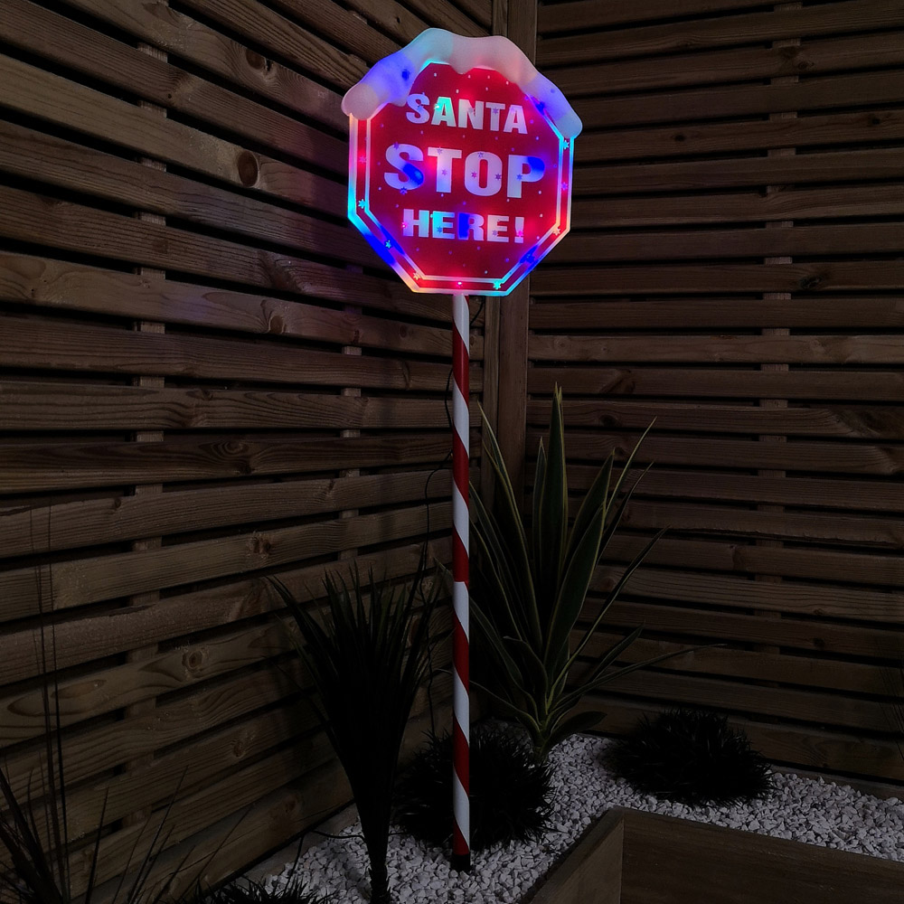 Samuel Alexander Premier Light Up Santa Stop Here Christmas Sign 110cm Image 9