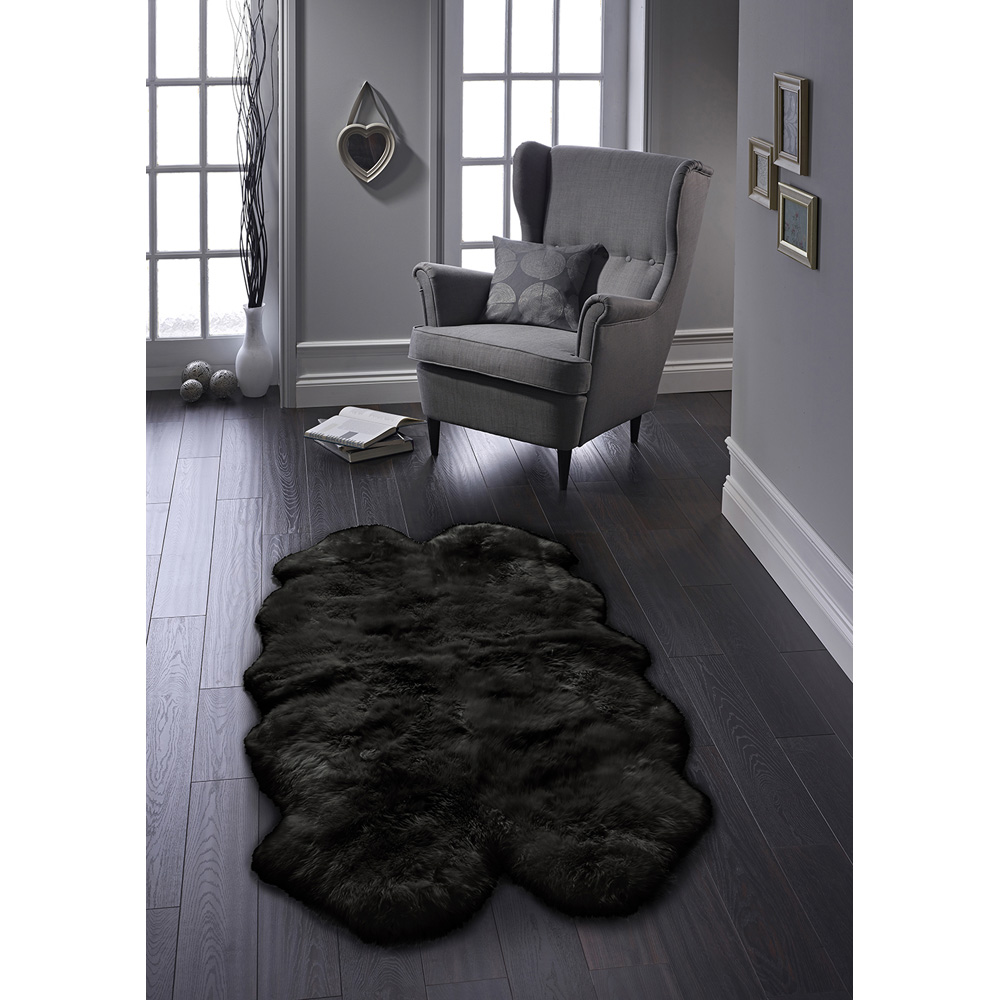 Origins Genuine Sheepskin Black Quad New Zealand Wool Rug 160 x 105cm Image 2